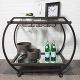 Mercana Chriselle Black Metal And Glass Two Tier Bar Cart