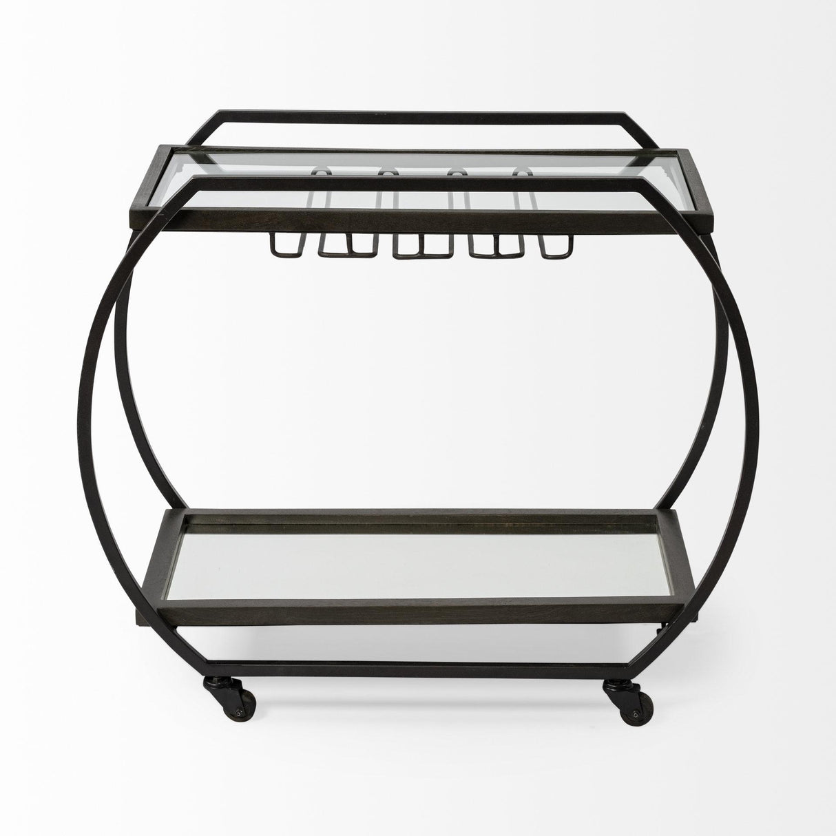 Mercana Chriselle Black Metal And Glass Two Tier Bar Cart