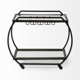 Mercana Chriselle Black Metal And Glass Two Tier Bar Cart