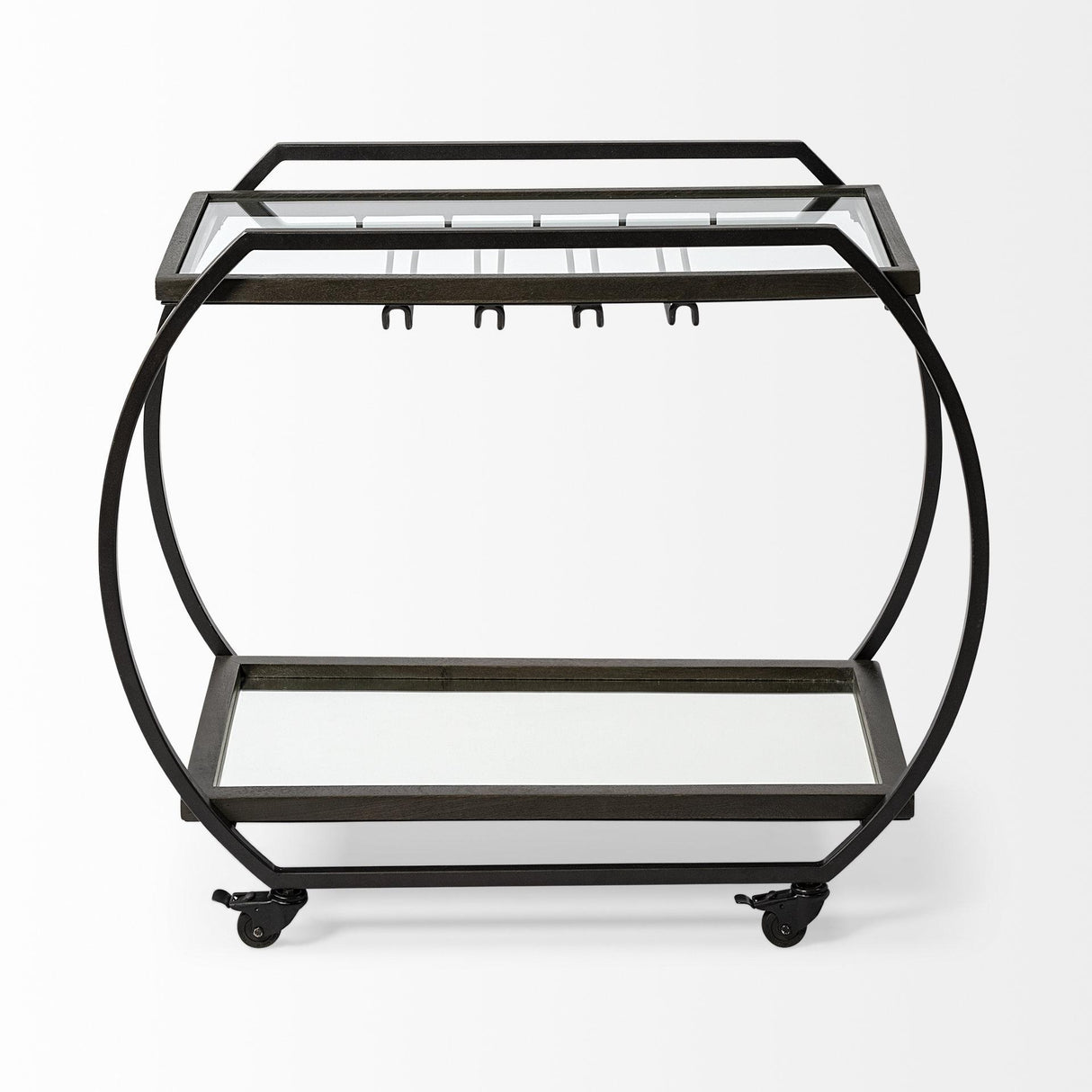 Mercana Chriselle Black Metal And Glass Two Tier Bar Cart