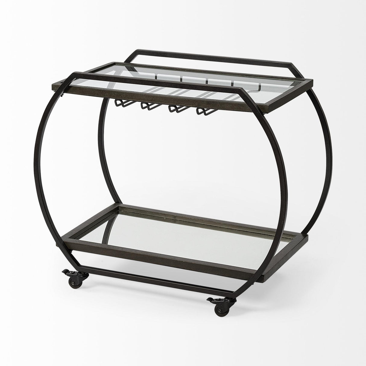 Mercana Chriselle Black Metal And Glass Two Tier Bar Cart