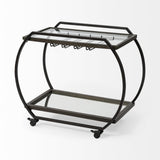 Mercana Chriselle Black Metal And Glass Two Tier Bar Cart