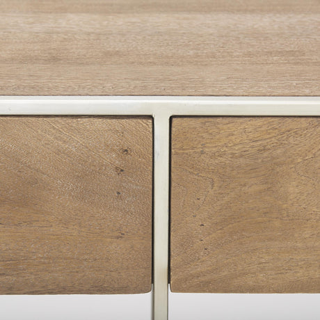 Mercana Morris I 63L x 15W x 31H Brown Wood w/ Silver Metal Frame 2 Drawer Console Table