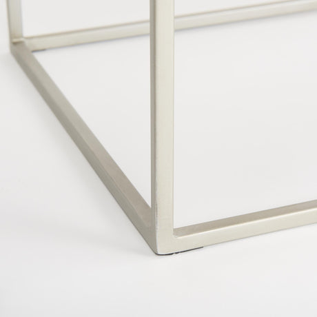 Mercana Morris I 63L x 15W x 31H Brown Wood w/ Silver Metal Frame 2 Drawer Console Table