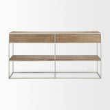 Mercana Morris I 63L x 15W x 31H Brown Wood w/ Silver Metal Frame 2 Drawer Console Table