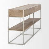 Mercana Morris I 63L x 15W x 31H Brown Wood w/ Silver Metal Frame 2 Drawer Console Table