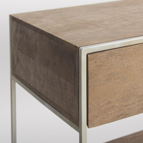 Mercana Morris I 63L x 15W x 31H Brown Wood w/ Silver Metal Frame 2 Drawer Console Table
