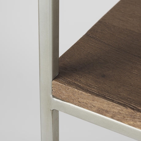 Mercana Morris II 19.75 x 15 x 72.5 Brown Wood and Silver Metal Frame 4 Shelf Shelving Unit