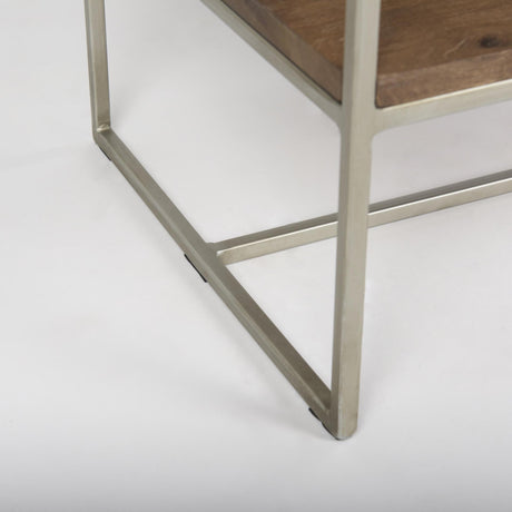 Mercana Morris II 19.75 x 15 x 72.5 Brown Wood and Silver Metal Frame 4 Shelf Shelving Unit