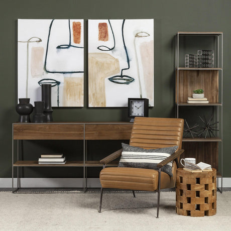 Mercana Morris II 19.75 x 15 x 72.5 Brown Wood and Silver Metal Frame 4 Shelf Shelving Unit