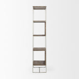 Mercana Morris II 19.75 x 15 x 72.5 Brown Wood and Silver Metal Frame 4 Shelf Shelving Unit