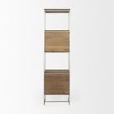 Mercana Morris II 19.75 x 15 x 72.5 Brown Wood and Silver Metal Frame 4 Shelf Shelving Unit