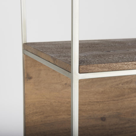 Mercana Morris II 19.75 x 15 x 72.5 Brown Wood and Silver Metal Frame 4 Shelf Shelving Unit