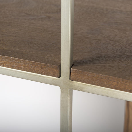 Mercana Morris III 47.25 X 15 X 75.5 Brown Wood and Silver Metal Frame 6 Shelf Shelving Unit