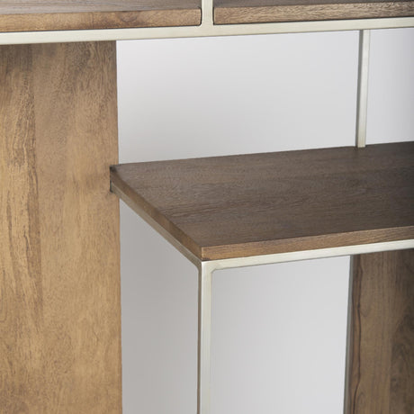 Mercana Morris III 47.25 X 15 X 75.5 Brown Wood and Silver Metal Frame 6 Shelf Shelving Unit