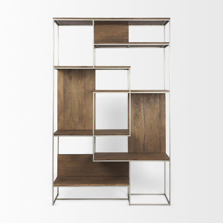 Mercana Morris III 47.25 X 15 X 75.5 Brown Wood and Silver Metal Frame 6 Shelf Shelving Unit