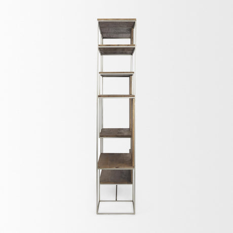 Mercana Morris III 47.25 X 15 X 75.5 Brown Wood and Silver Metal Frame 6 Shelf Shelving Unit