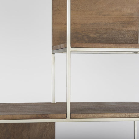 Mercana Morris III 47.25 X 15 X 75.5 Brown Wood and Silver Metal Frame 6 Shelf Shelving Unit