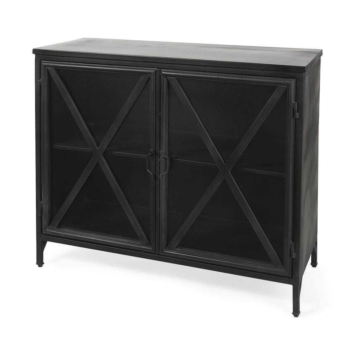 Mercana Poppy III 40L x 16W Black Metal With Glass Door Accent Cabinet