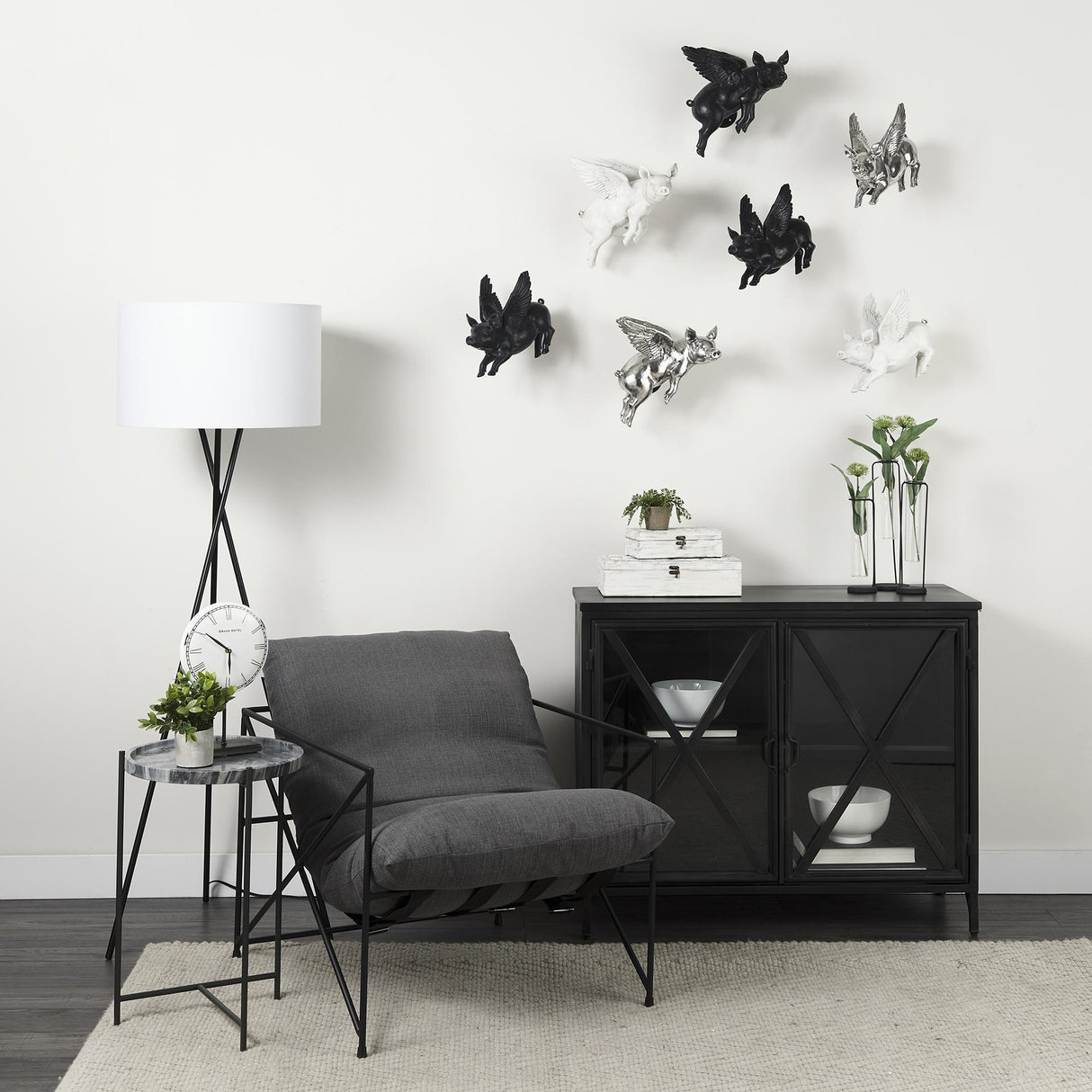 Mercana Poppy III 40L x 16W Black Metal With Glass Door Accent Cabinet