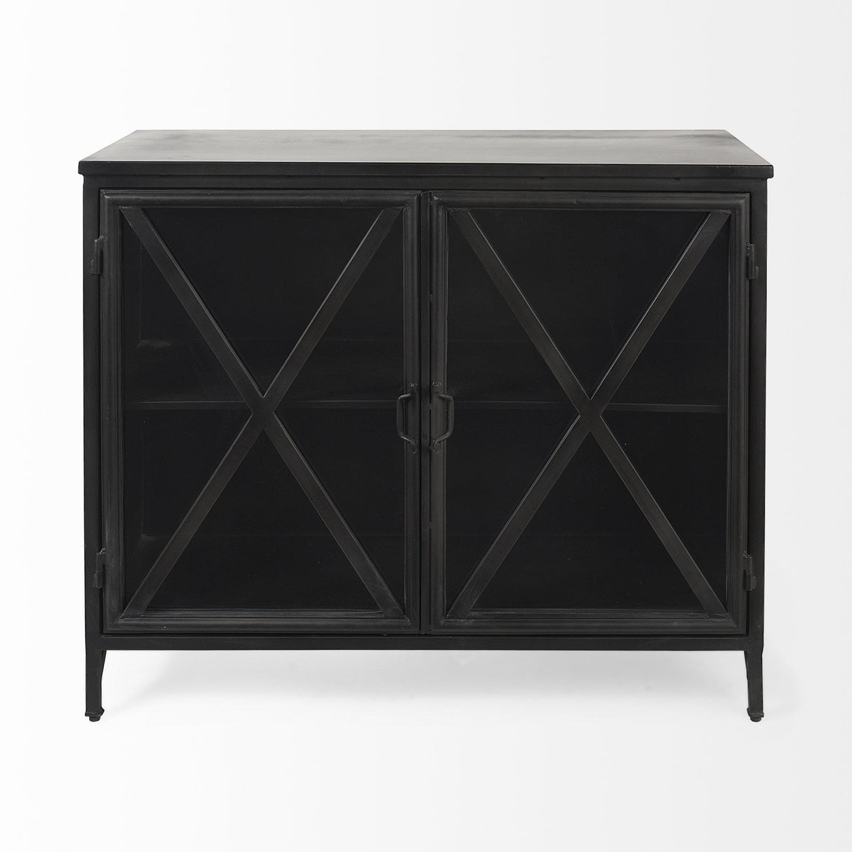 Mercana Poppy III 40L x 16W Black Metal With Glass Door Accent Cabinet