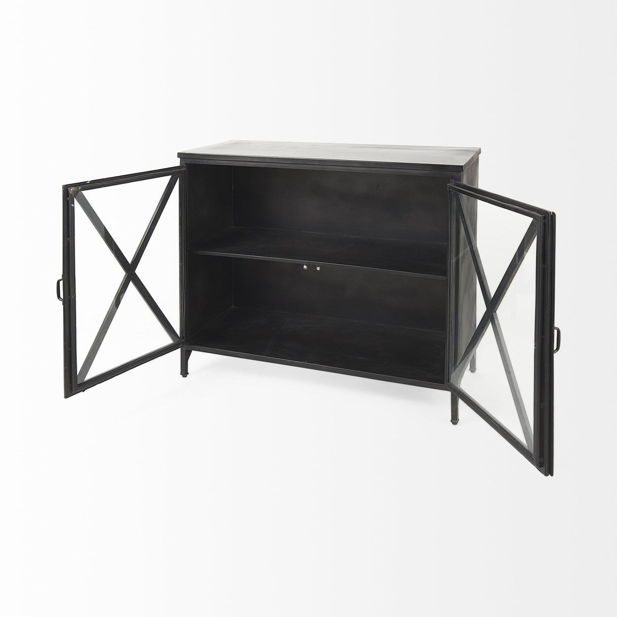 Mercana Poppy III 40L x 16W Black Metal With Glass Door Accent Cabinet