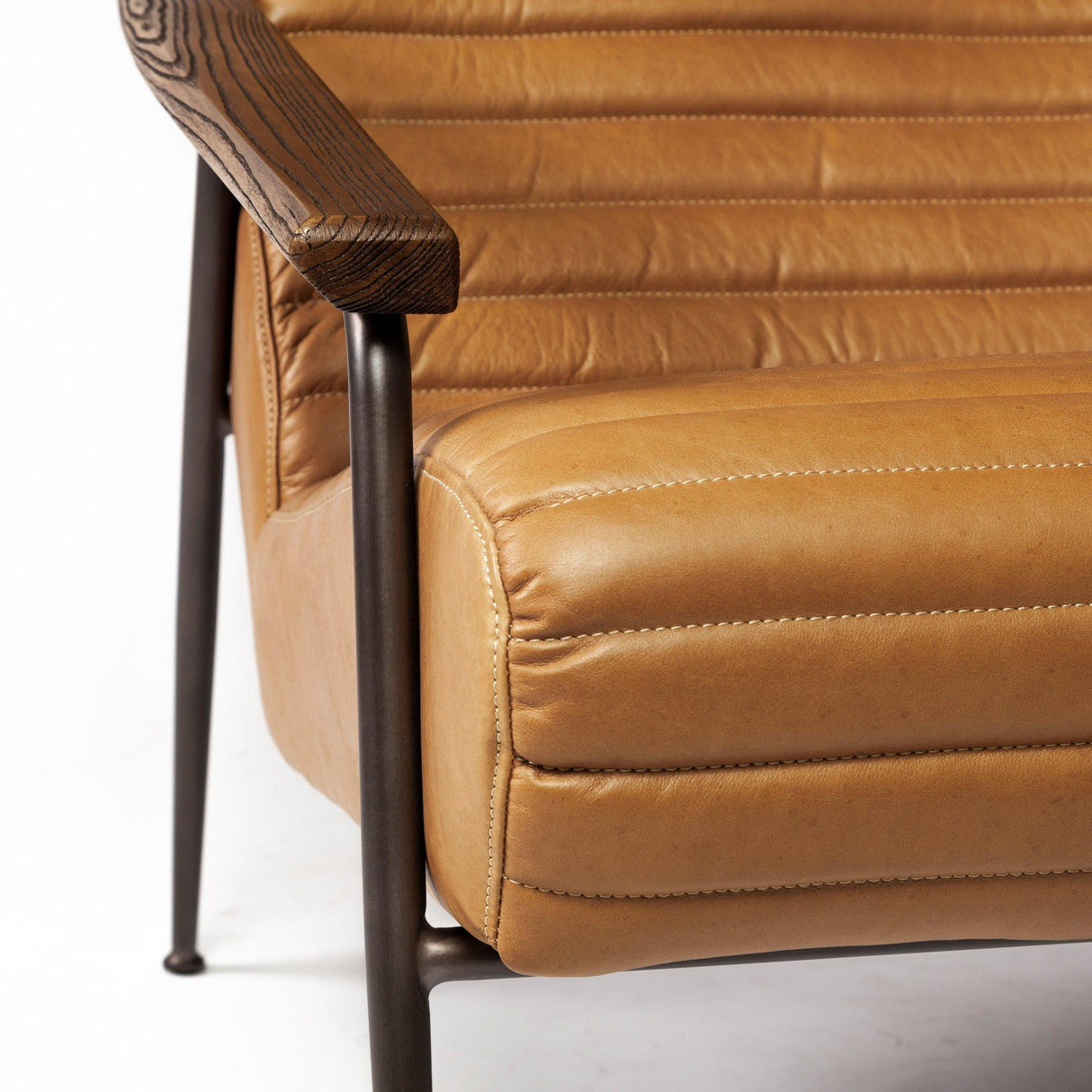 Mercana Grosjean Brown Leather Wrap Metal Frame Accent Chair