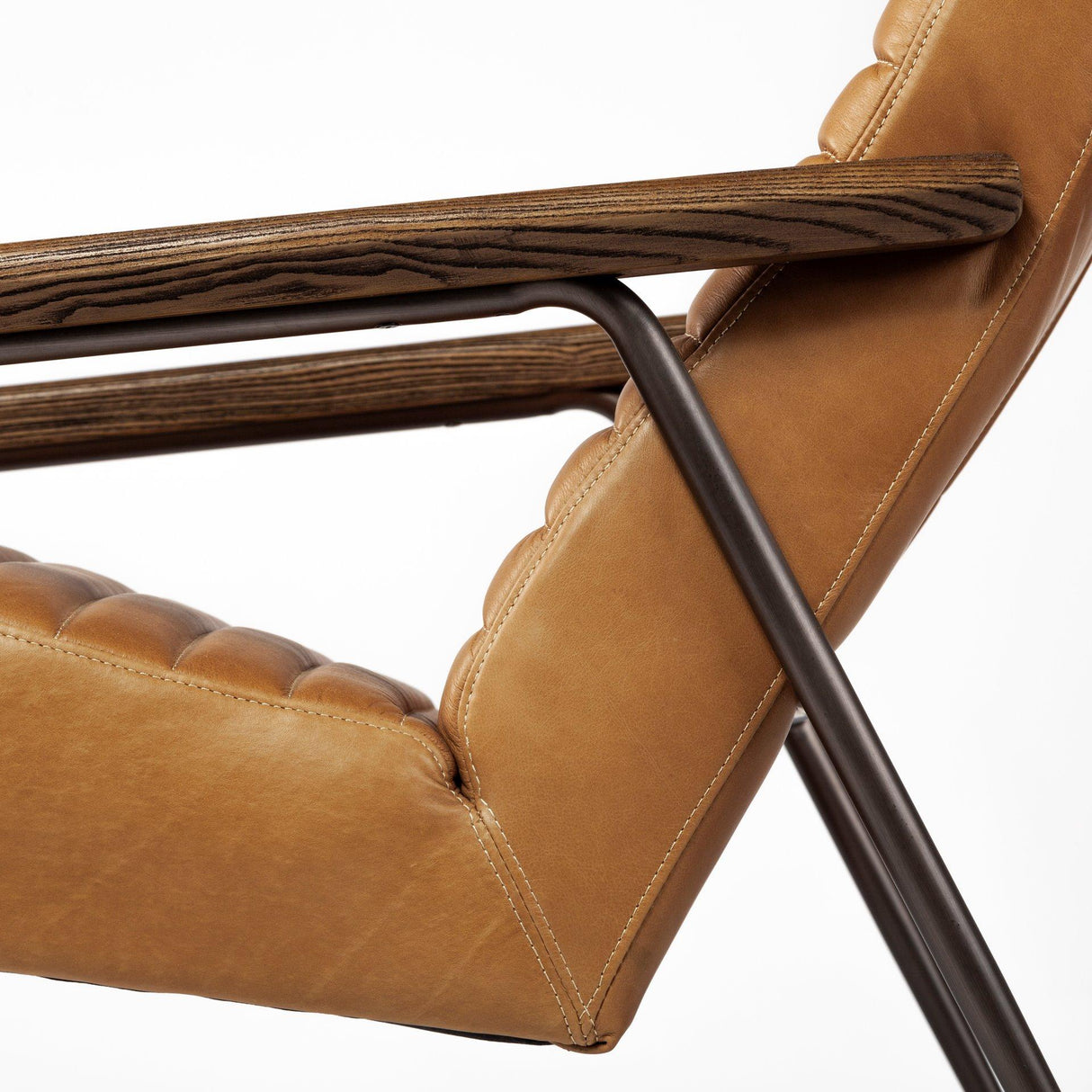 Mercana Grosjean Brown Leather Wrap Metal Frame Accent Chair