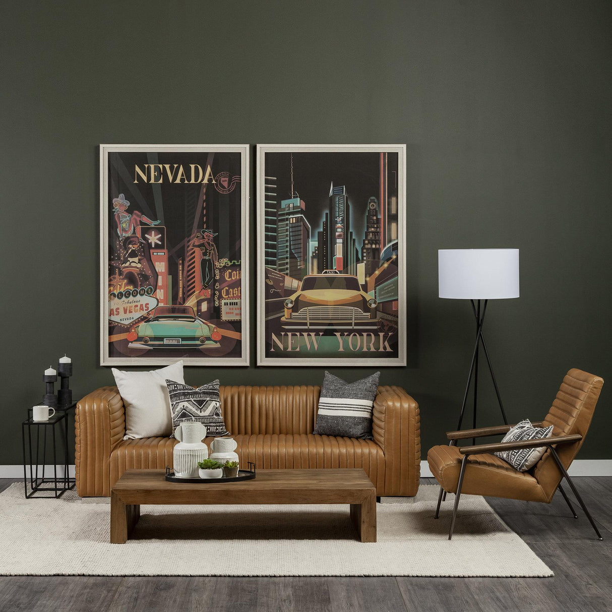 Mercana Grosjean Brown Leather Wrap Metal Frame Accent Chair