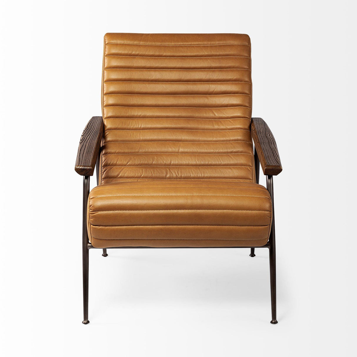 Mercana Grosjean Brown Leather Wrap Metal Frame Accent Chair