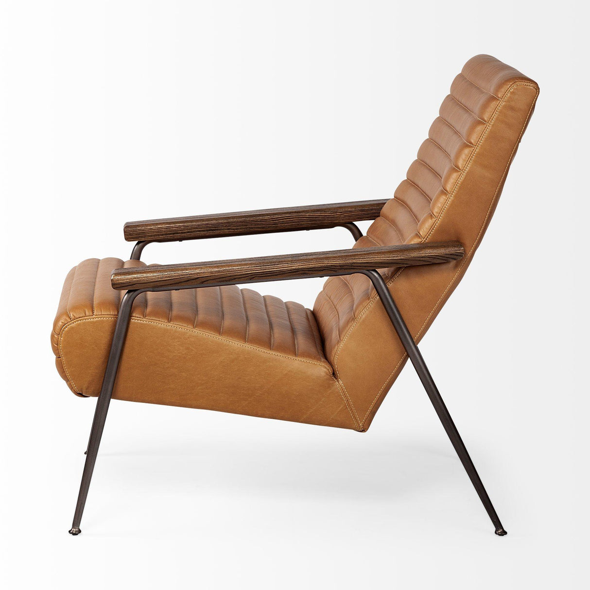 Mercana Grosjean Brown Leather Wrap Metal Frame Accent Chair