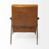 Mercana Grosjean Brown Leather Wrap Metal Frame Accent Chair