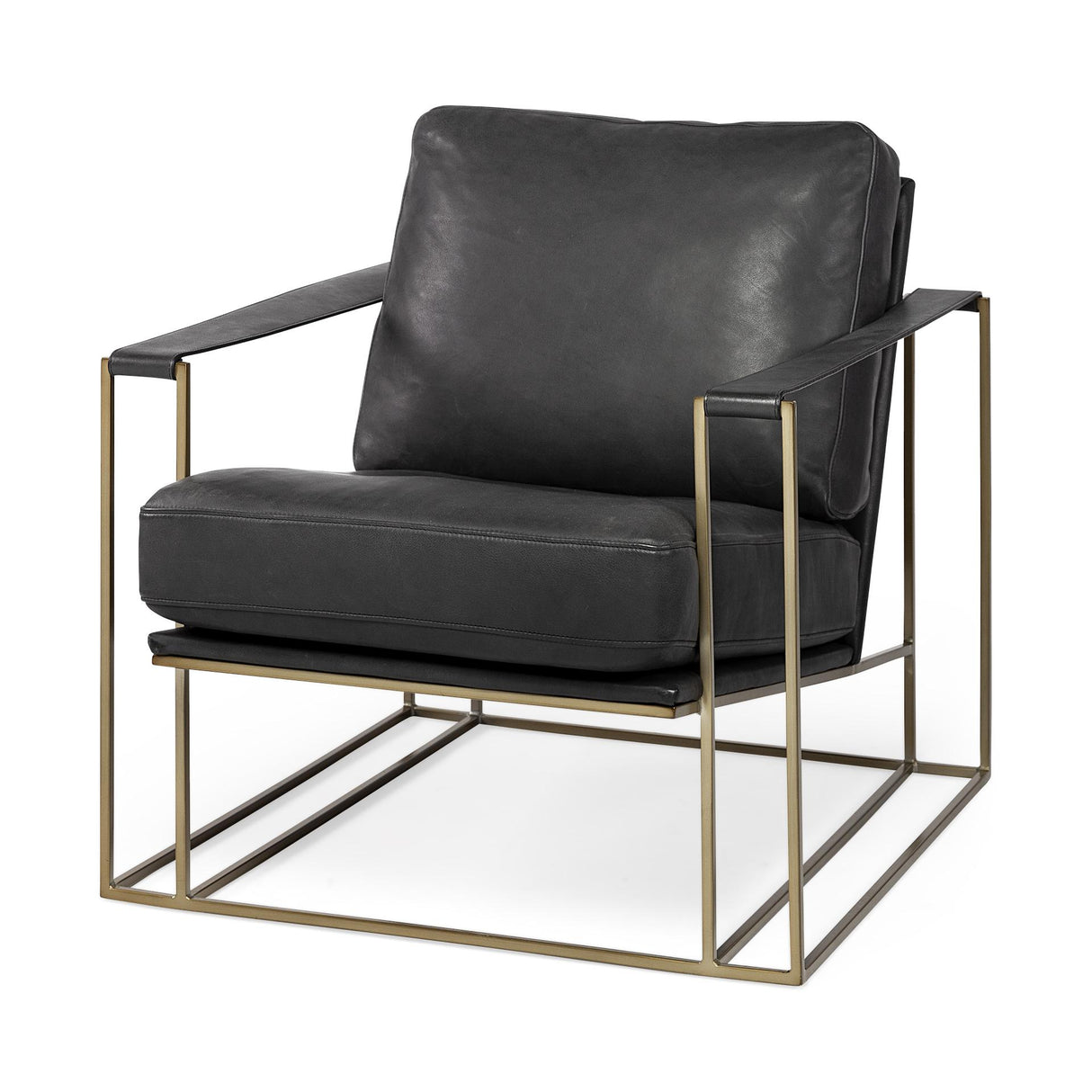 Mercana Watson Black Leather Wrap Gold Metal Frame Accent Chair