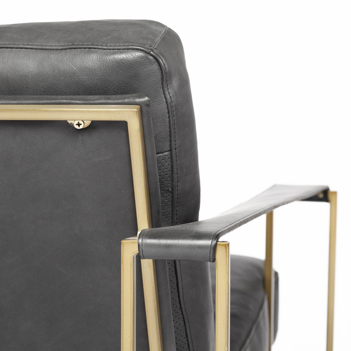 Mercana Watson Black Leather Wrap Gold Metal Frame Accent Chair
