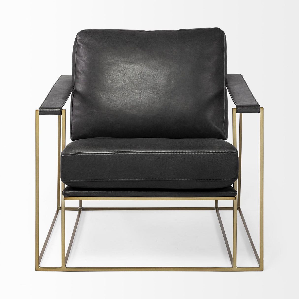 Mercana Watson Black Leather Wrap Gold Metal Frame Accent Chair