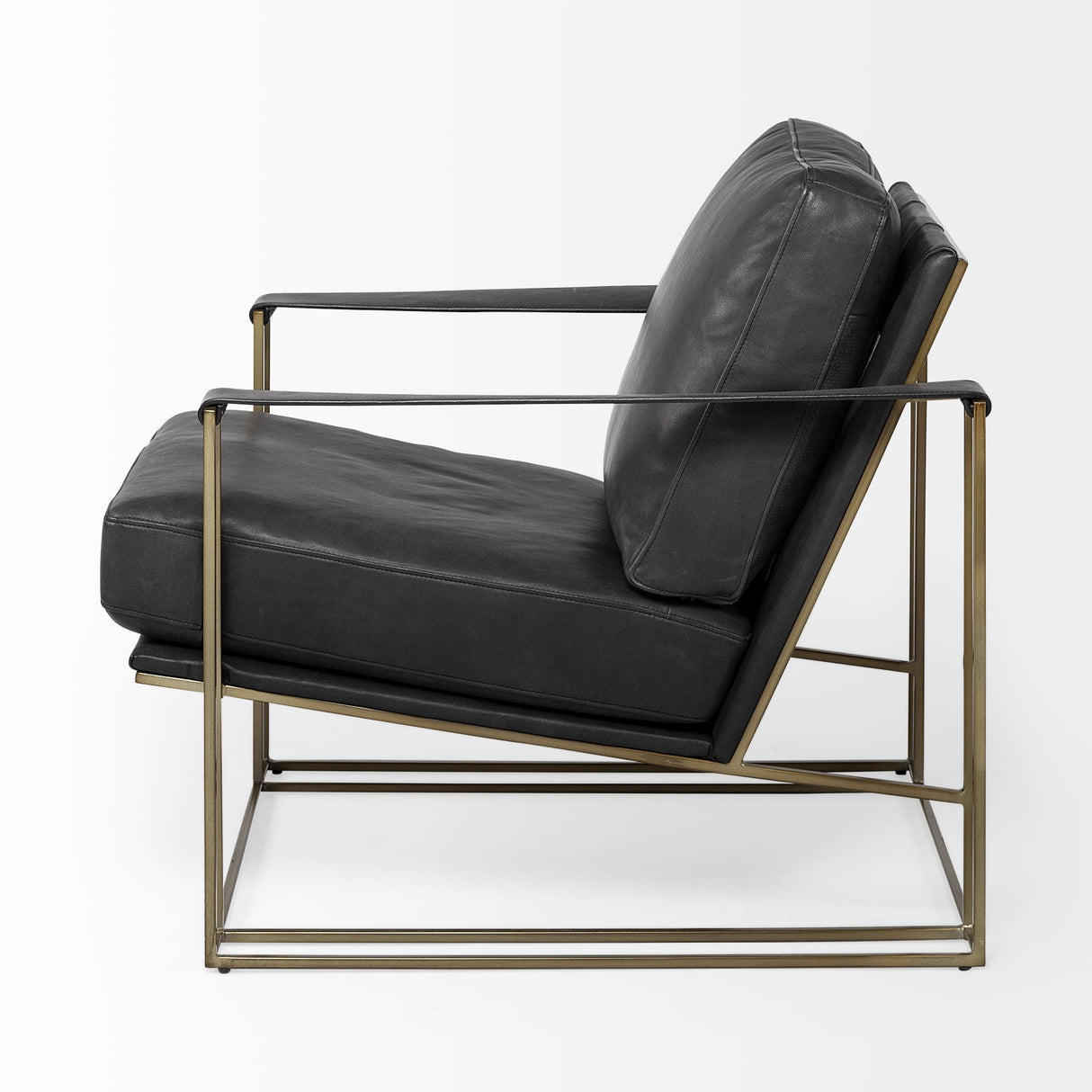 Mercana Watson Black Leather Wrap Gold Metal Frame Accent Chair