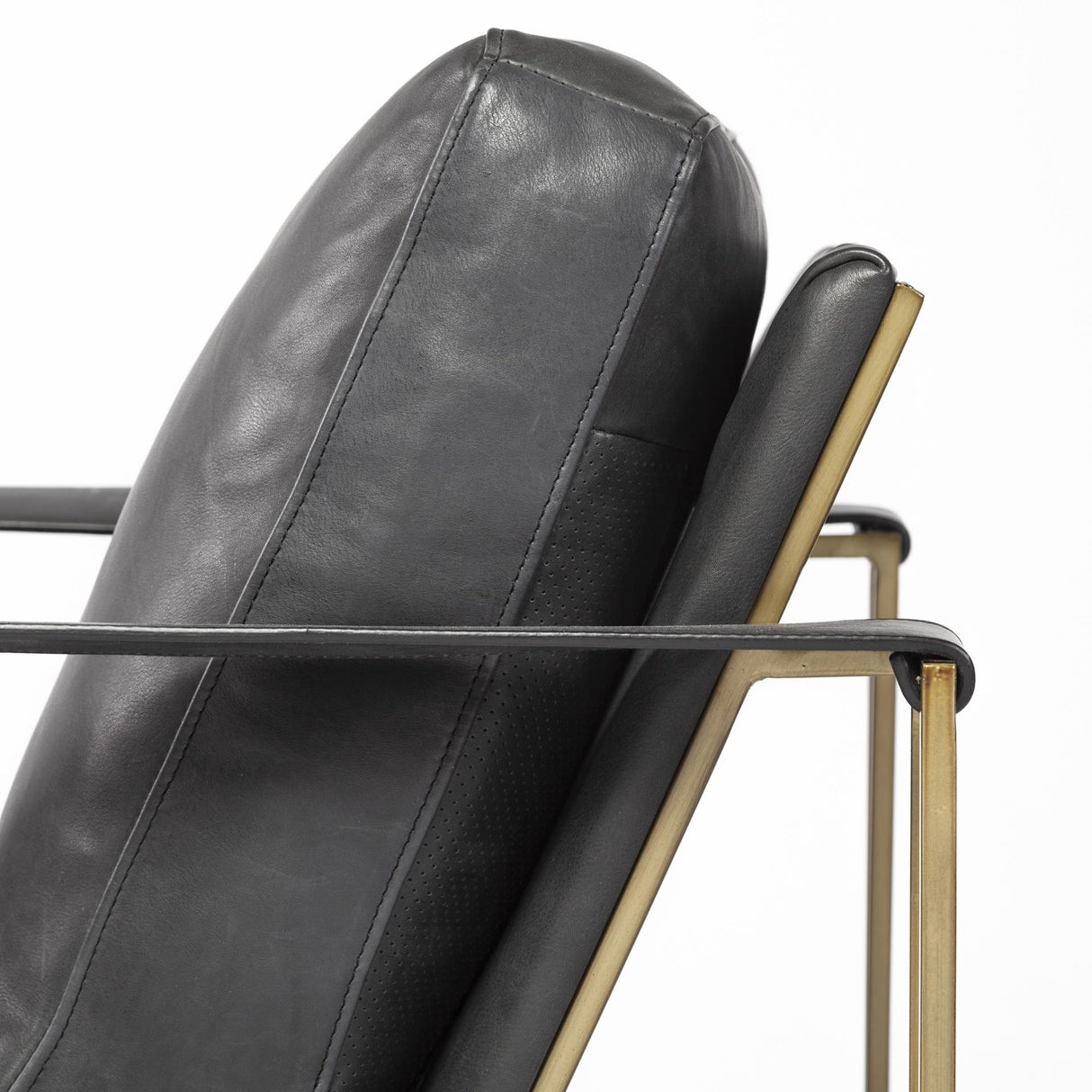 Mercana Watson Black Leather Wrap Gold Metal Frame Accent Chair