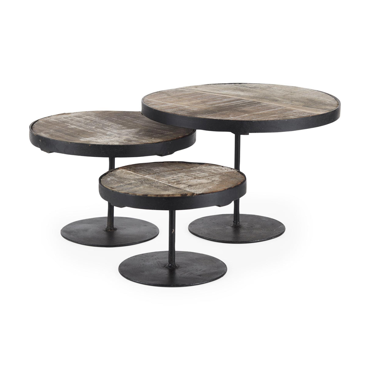 Mercana Lorenz (Set of 3) Light Brown Wood W/ Black Metal Base Round Decorative Display Stands