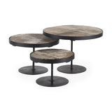 Mercana Lorenz (Set of 3) Light Brown Wood W/ Black Metal Base Round Decorative Display Stands