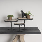 Mercana Lorenz (Set of 3) Light Brown Wood W/ Black Metal Base Round Decorative Display Stands