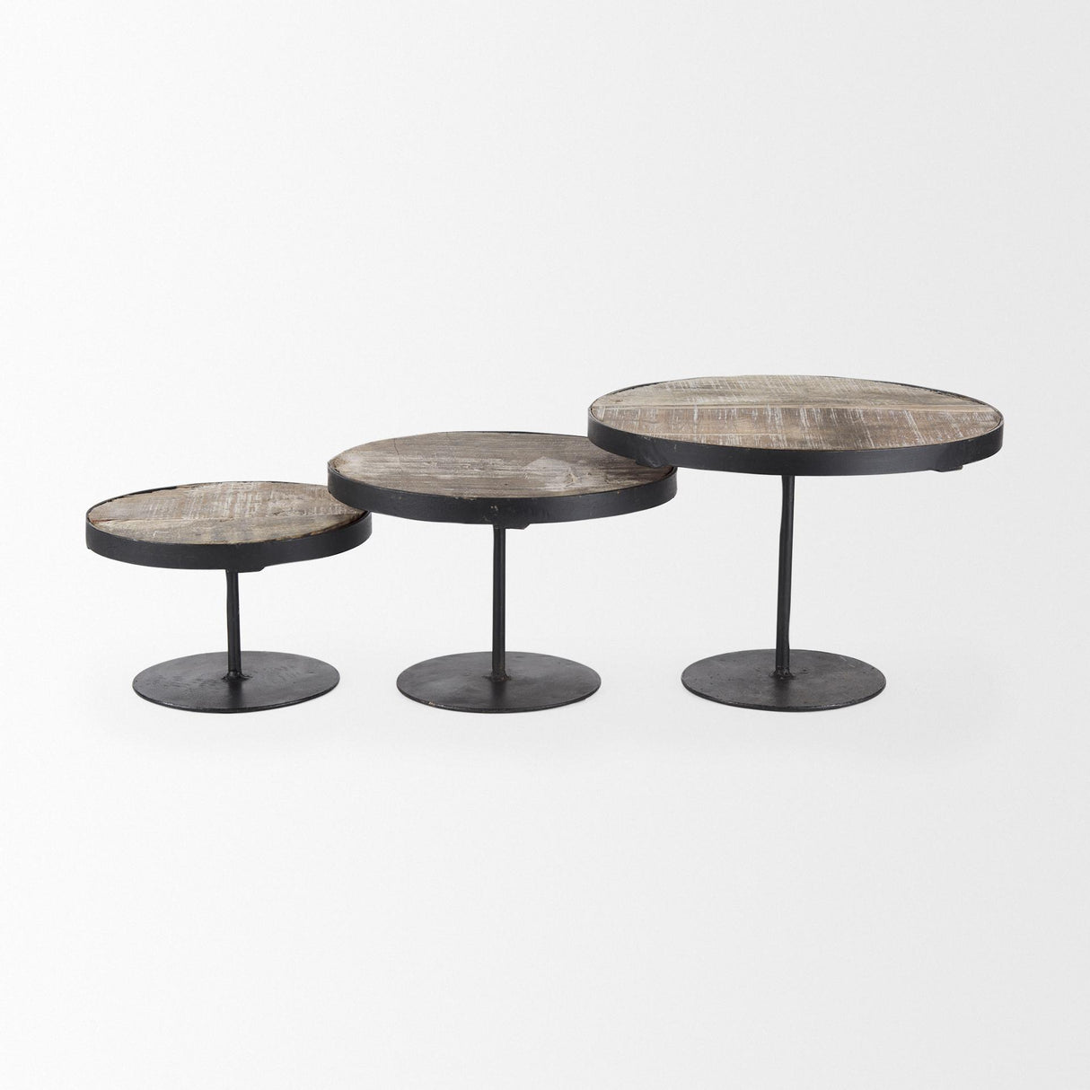 Mercana Lorenz (Set of 3) Light Brown Wood W/ Black Metal Base Round Decorative Display Stands