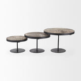 Mercana Lorenz (Set of 3) Light Brown Wood W/ Black Metal Base Round Decorative Display Stands