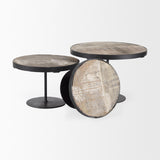 Mercana Lorenz (Set of 3) Light Brown Wood W/ Black Metal Base Round Decorative Display Stands
