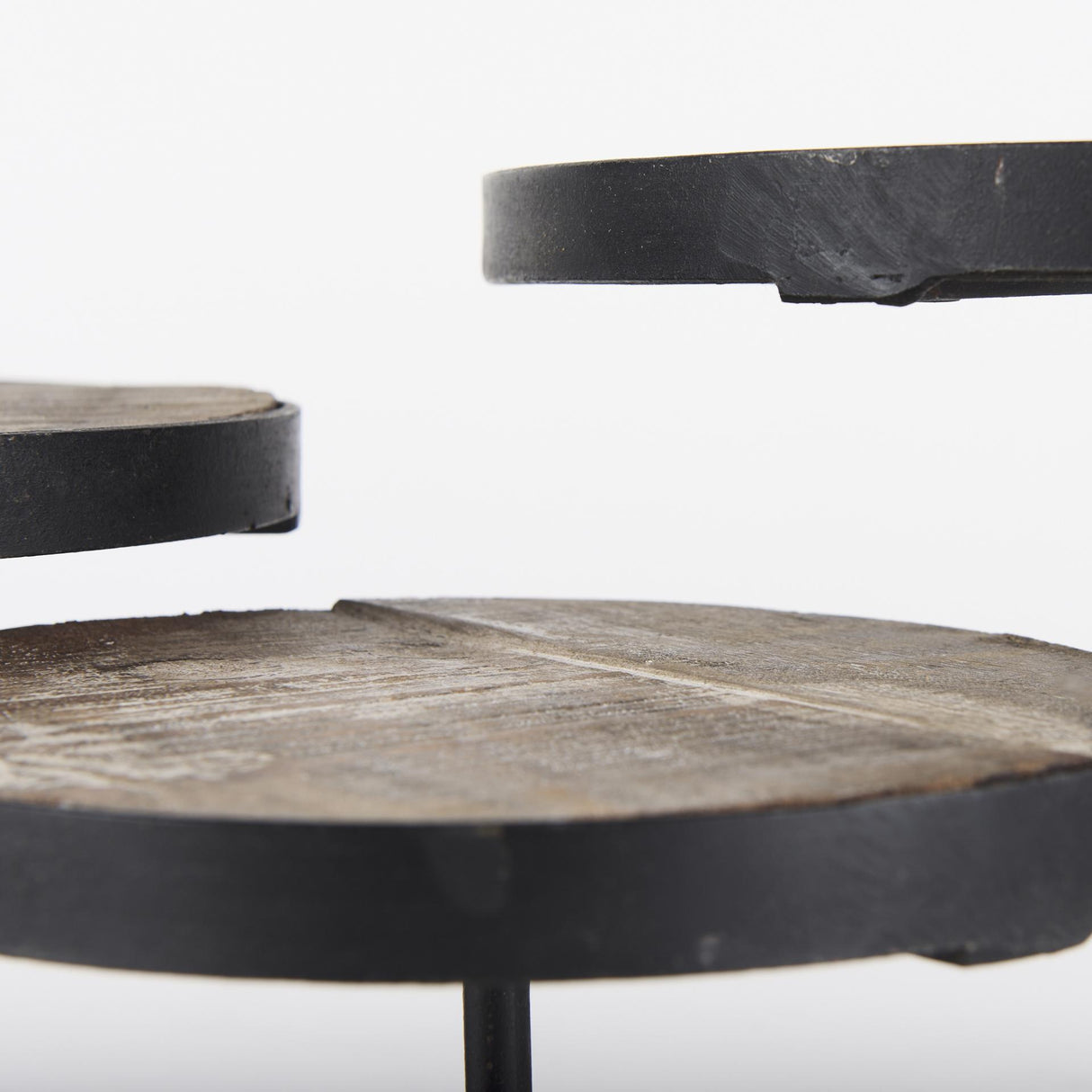 Mercana Lorenz (Set of 3) Light Brown Wood W/ Black Metal Base Round Decorative Display Stands