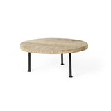 Mercana Cedric 15L x 15W x 6H Round Light Brown Wood w/ Black Metal Legs Decorative Display Stand