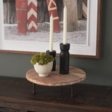 Mercana Cedric 15L x 15W x 6H Round Light Brown Wood w/ Black Metal Legs Decorative Display Stand