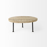Mercana Cedric 15L x 15W x 6H Round Light Brown Wood w/ Black Metal Legs Decorative Display Stand