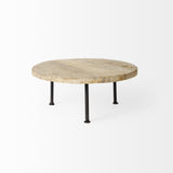 Mercana Cedric 15L x 15W x 6H Round Light Brown Wood w/ Black Metal Legs Decorative Display Stand