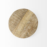 Mercana Cedric 15L x 15W x 6H Round Light Brown Wood w/ Black Metal Legs Decorative Display Stand