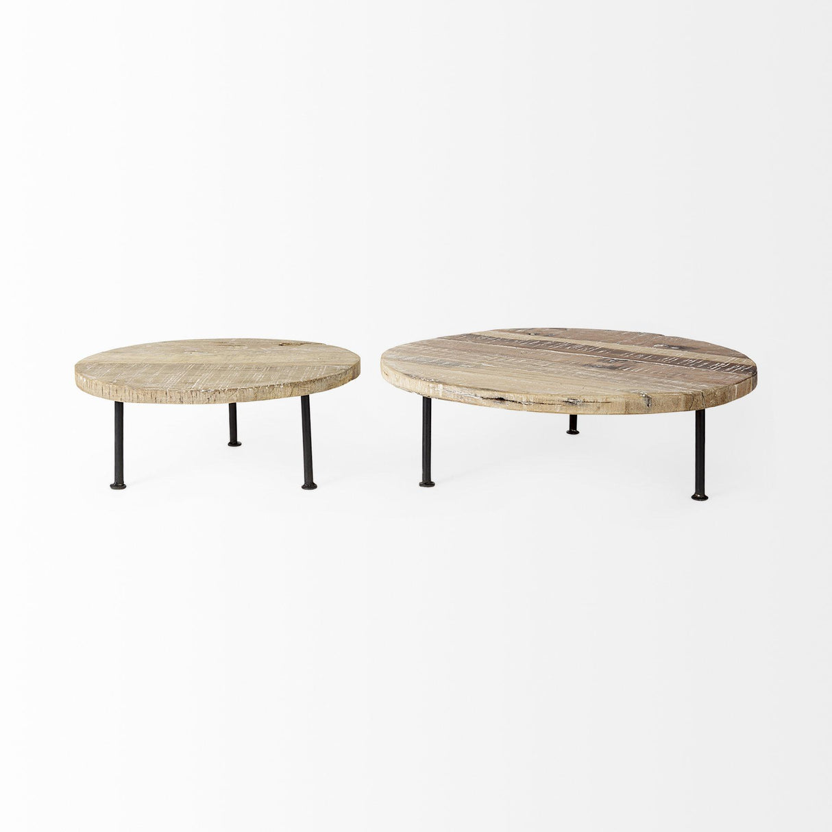 Mercana Cedric 15L x 15W x 6H Round Light Brown Wood w/ Black Metal Legs Decorative Display Stand